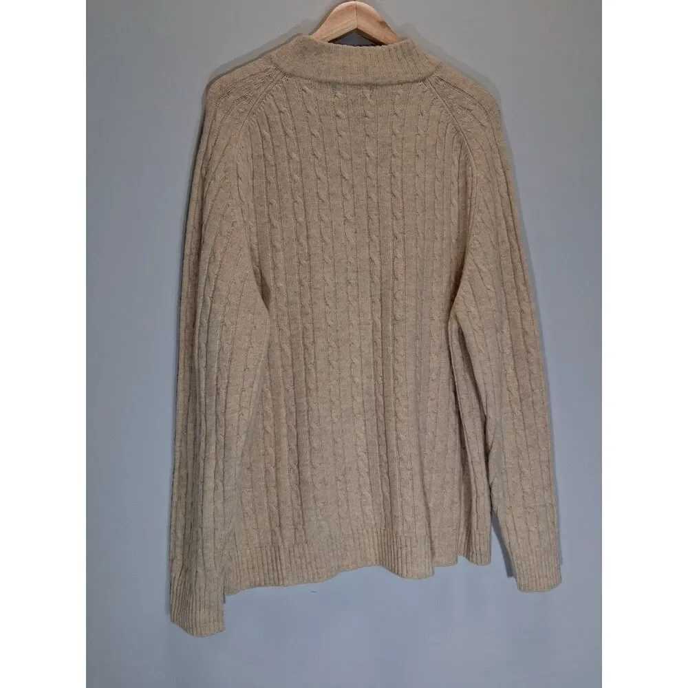 Davis & Squire Mens xxl sweater cable knit 100% lambswool beige Pullover